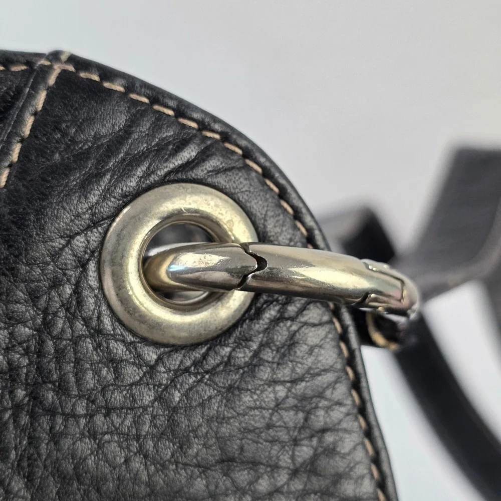 Furla 2way Pleated Black Pebbled Leather Hobo Shoulder Bag Made in Italy Ruffle
